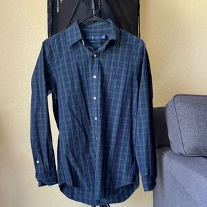 Men's Green and Blue Plaid Shirt